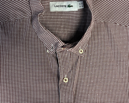 Lacoste Burgundy Gingham Checkered Long Sleeve Shirt