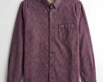 Hollister Burgundy Stretch Button-Down Long Sleeve Shirt