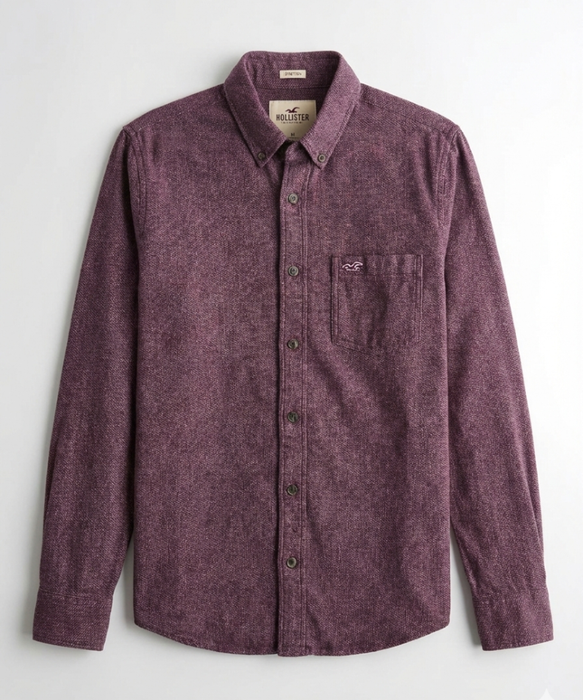 Hollister Burgundy Stretch Button-Down Long Sleeve Shirt