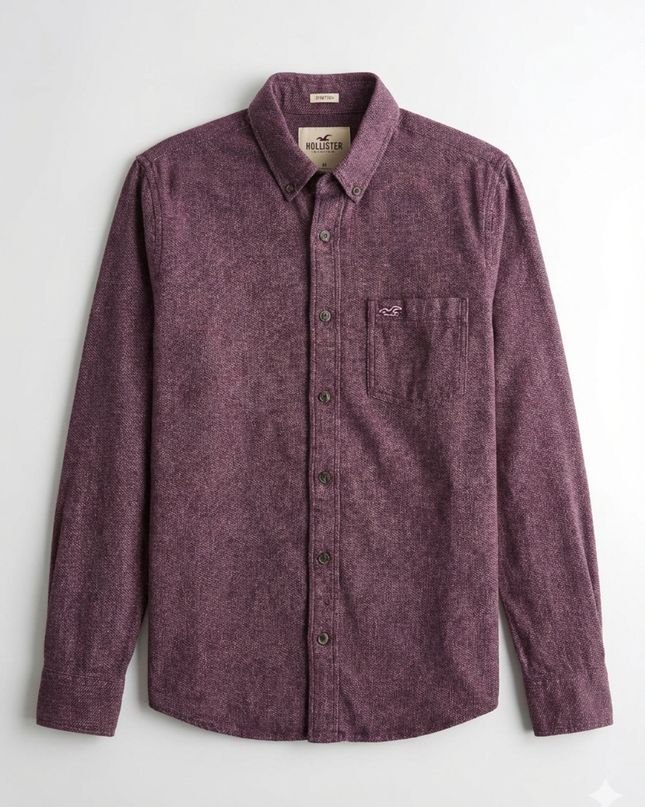 Hollister Burgundy Stretch Button-Down Long Sleeve Shirt
