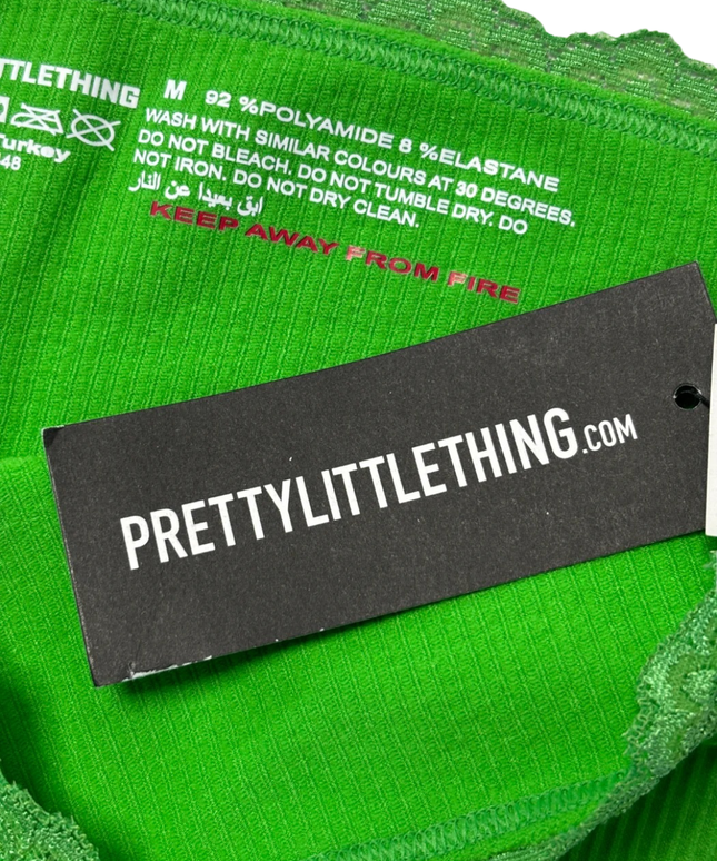 PrettyLittleThing Bright Green Ribbed Lace Trim Shorts W/Tags