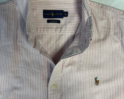 Ralph Lauren Pink Striped Custom Fit Oxford Shirt