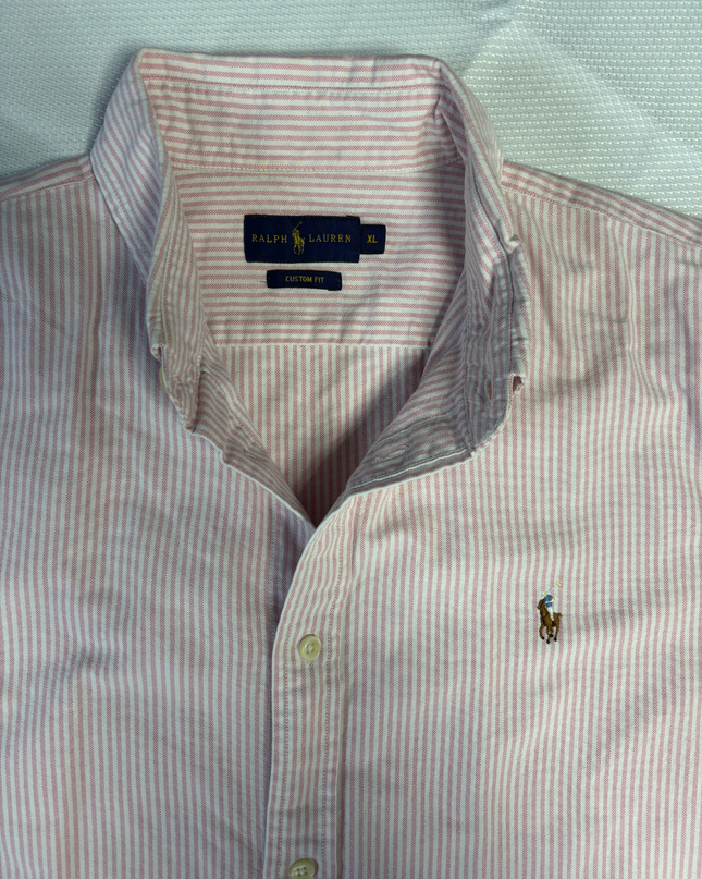 Ralph Lauren Pink Striped Custom Fit Oxford Shirt