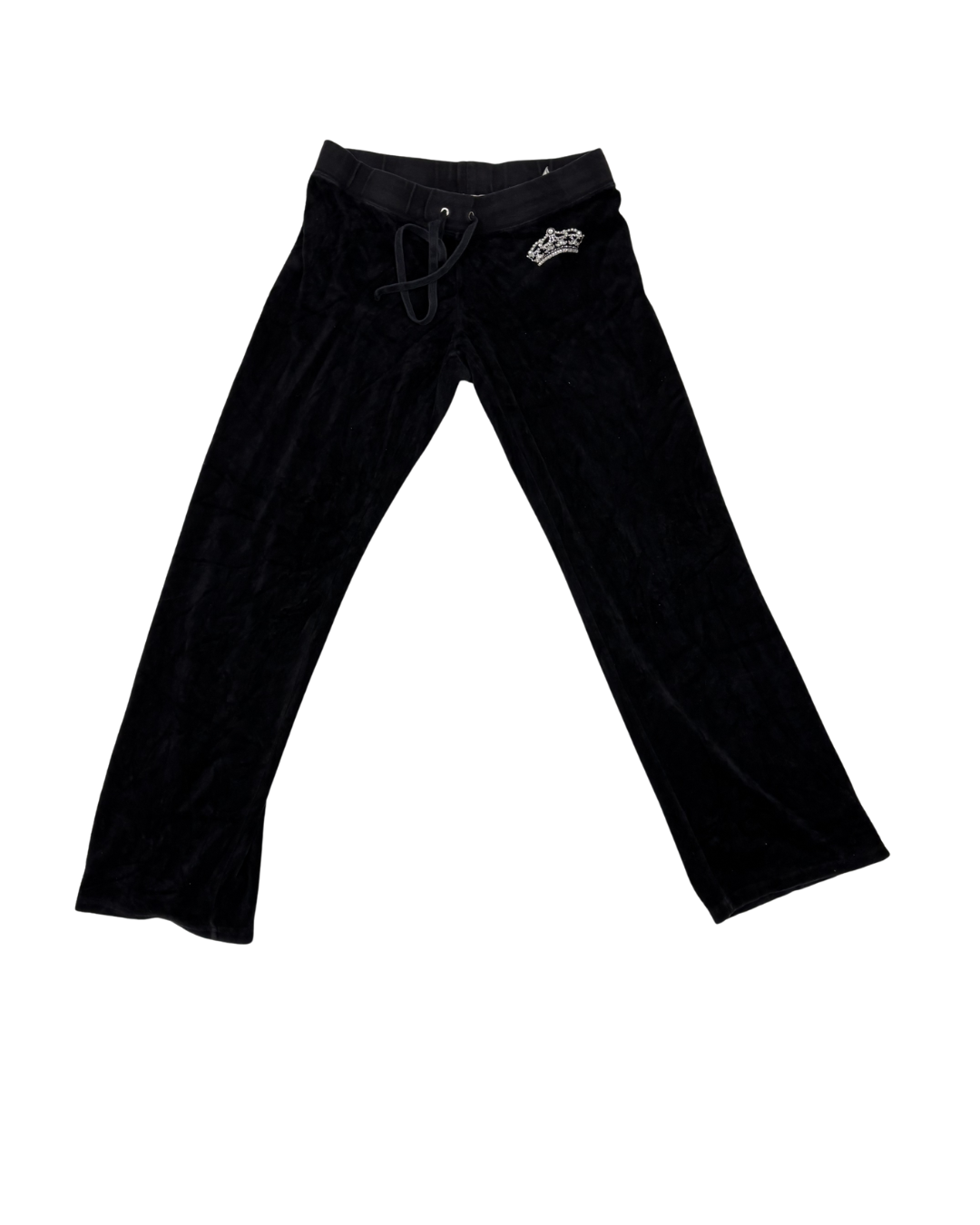 Juicy Couture Velour Rhinestone Crown Black Tracksuit Pants - L | Waist: 30"