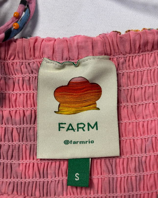 Farm Rio Pink Pineapple Print Smocked Midi Dress