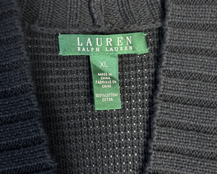 Ralph Lauren Black Toggle Neck Ribbed Knit Sweater