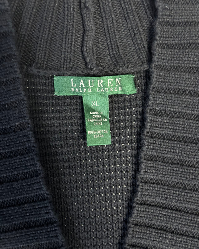Ralph Lauren Black Toggle Neck Ribbed Knit Sweater