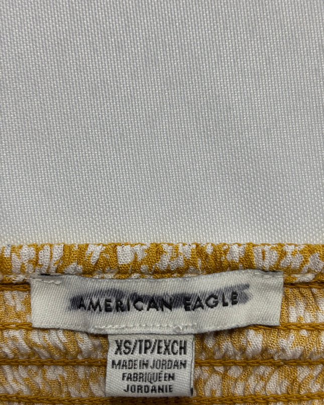 American Eagle Yellow Floral Smocked Button-Up Crop Top
