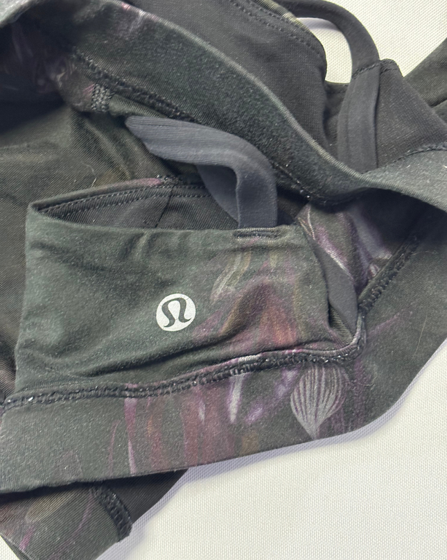 Lululemon Black Strappy Back Sports Bra with Floral Print Band