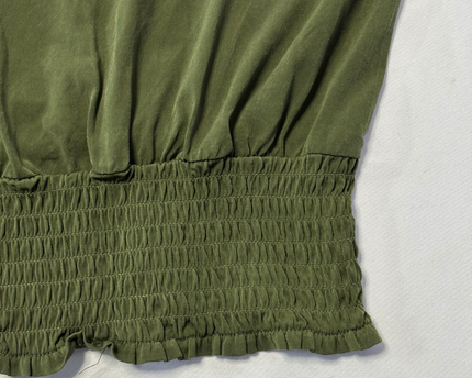 Michael Kors Green Smocked Hem Lace Shoulder Top