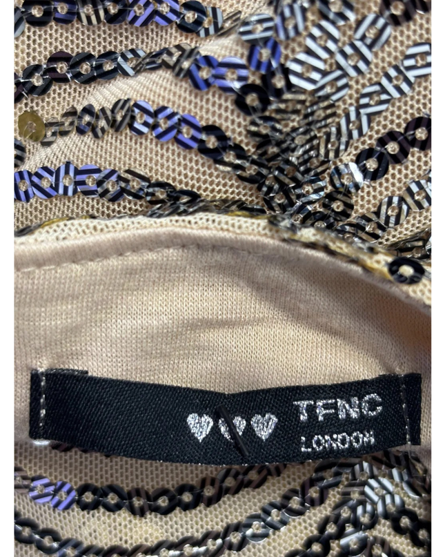 TFNC London Nude/Silver Sequin Scalloped Crop Top W/TAG