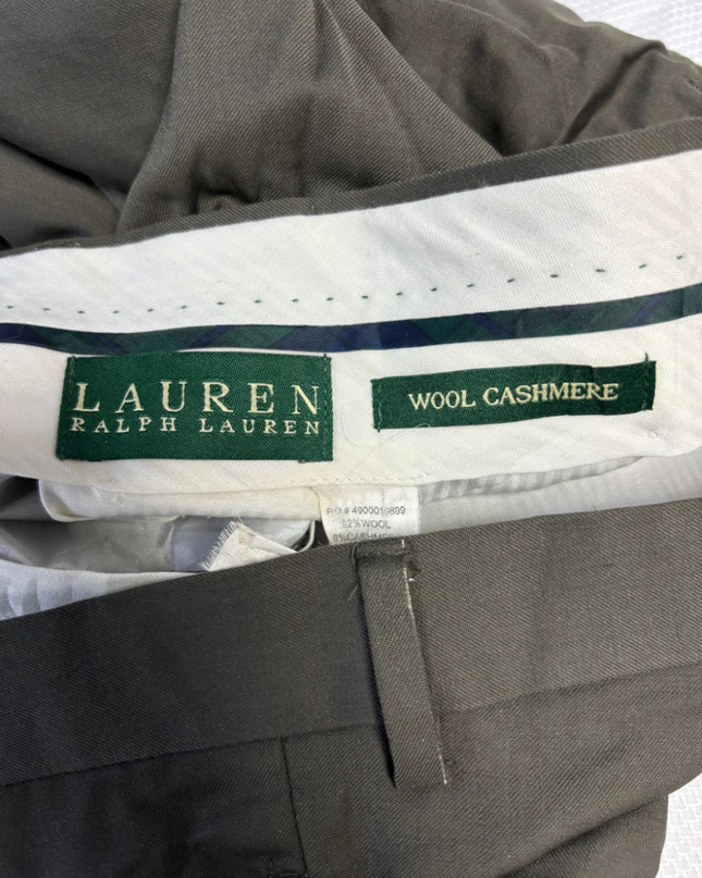 Lauren Ralph Lauren Olive Green Wool Cashmere Blend Pleated Trousers