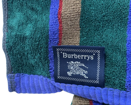 Vintage Burberrys Green Striped Terry Cloth Bath Towel W/Box