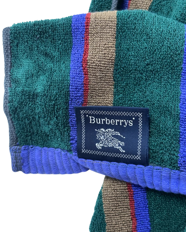 Vintage Burberrys Green Striped Terry Cloth Bath Towel W/Box