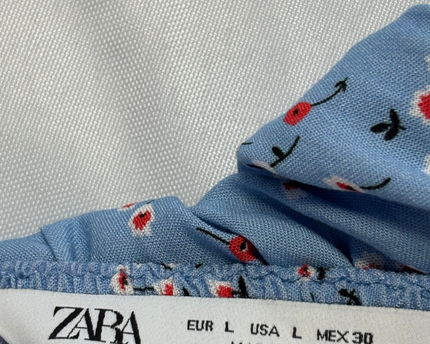 Zara Blue Floral Button-Down Smocked Midi Dress