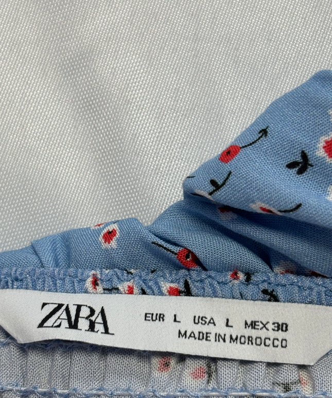 Zara Blue Floral Button-Down Smocked Midi Dress