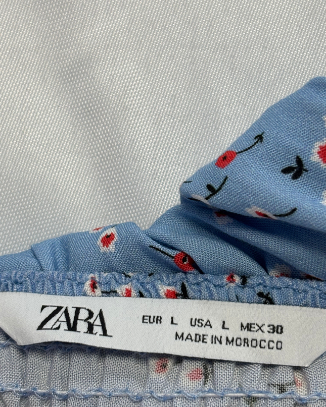 Zara Blue Floral Button-Down Smocked Midi Dress