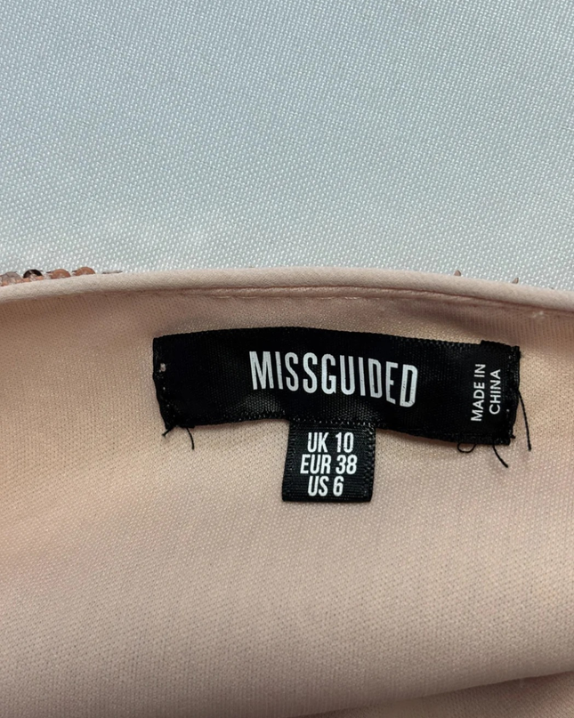 MISSGUIDED Rose Gold Sequin Wrap Long Sleeve Mini Dress