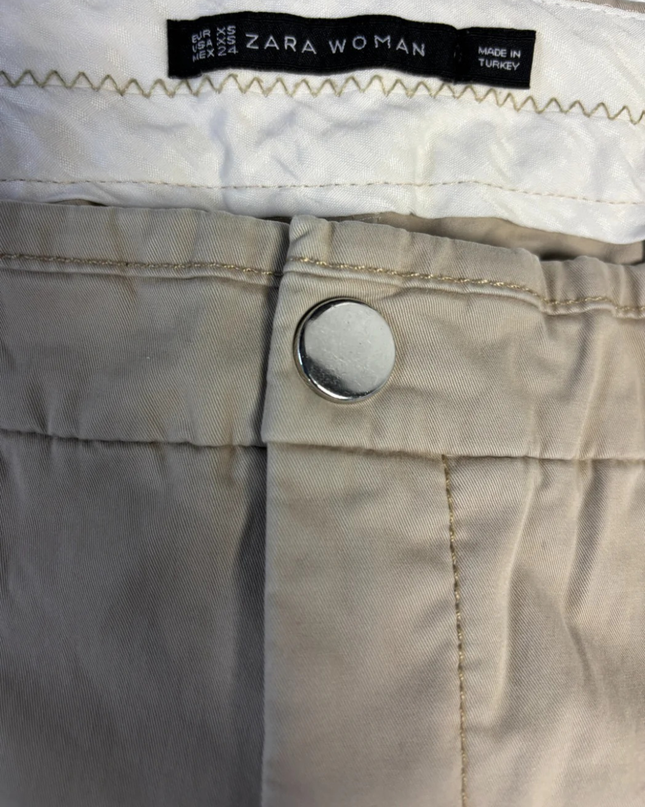 Zara Beige Slim-Fit Ankle-Zip Pants