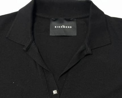 John Richmond Black Ribbed Polo Collar Mini Dress