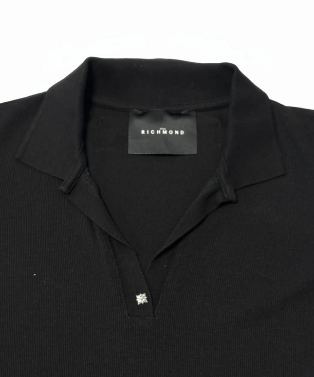 John Richmond Black Ribbed Polo Collar Mini Dress