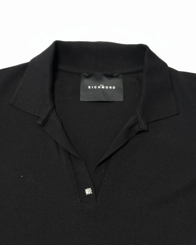 John Richmond Black Ribbed Polo Collar Mini Dress