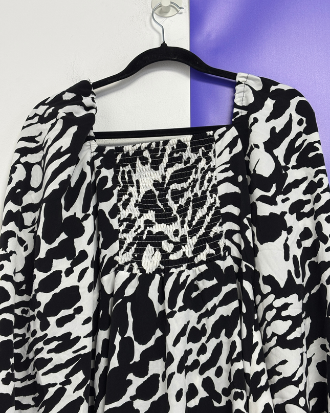Karl Lagerfeld Black/White Abstract Print Long Sleeve Dress