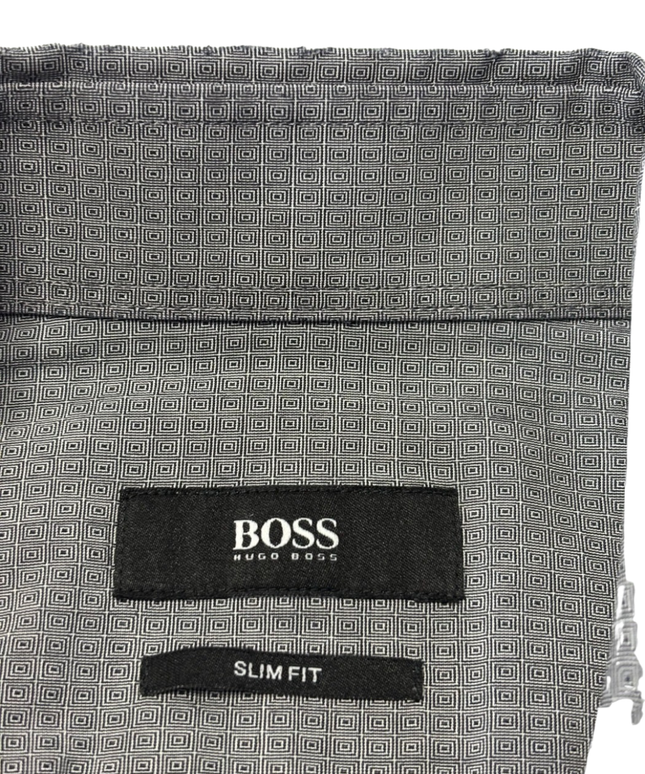 BOSS Hugo Boss Grey Slim Fit Micro-Pattern Italian Fabric Dress Shirt
