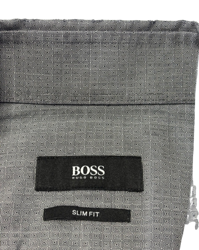 BOSS Hugo Boss Grey Slim Fit Micro-Pattern Italian Fabric Dress Shirt