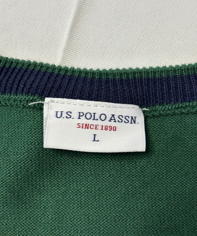 U.S. Polo Assn. Green Crew Neck Sweater with Textured Shoulders