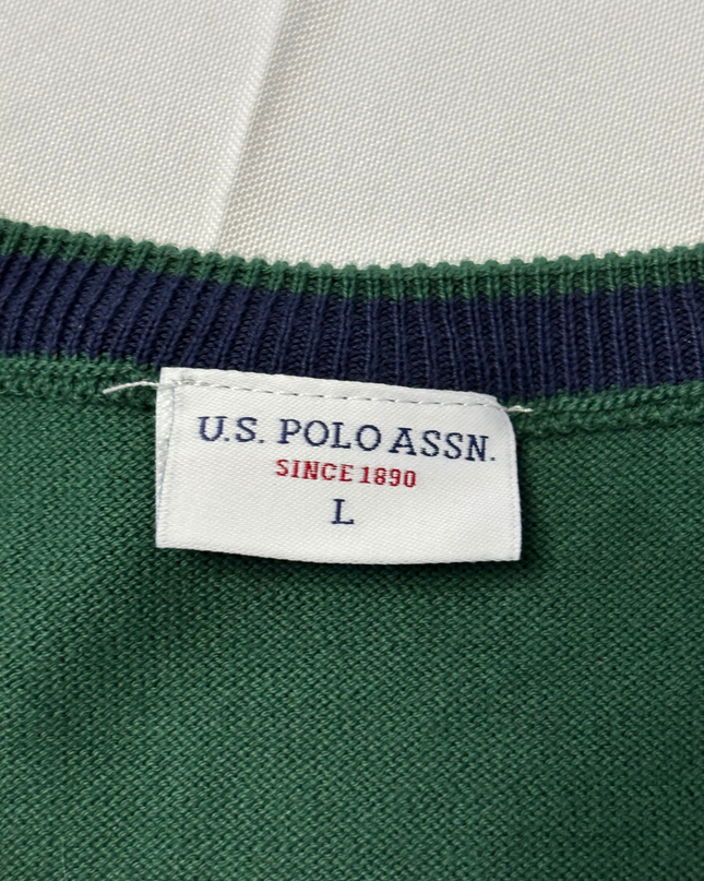 U.S. Polo Assn. Green Crew Neck Sweater with Textured Shoulders