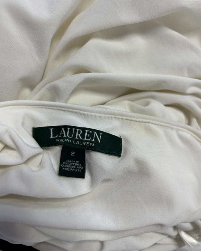 Lauren Ralph Lauren White Ruched One-Shoulder Evening Gown