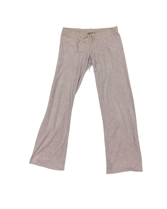 Juicy Couture Velour Monogram Logo Beige Tracksuit Pants - L | Waist: 30"