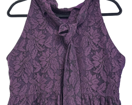 The Label Life Purple Floral Lace High-Neck Sleeveless Peplum Top