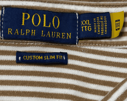 Ralph Lauren Custom Slim Fit Tan & White Striped Polo Shirt