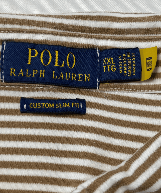 Ralph Lauren Custom Slim Fit Tan & White Striped Polo Shirt