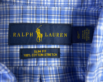 Ralph Lauren Blue Plaid Slim Fit Cotton Stretch Shirt