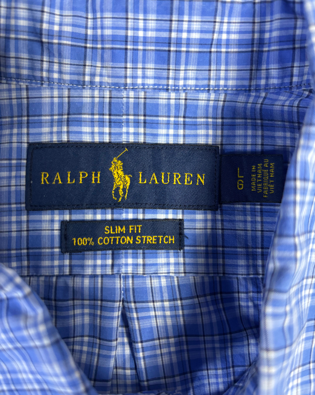Ralph Lauren Blue Plaid Slim Fit Cotton Stretch Shirt