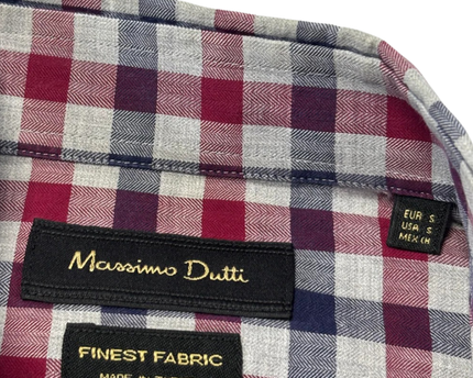 Massimo Dutti Red and Navy Checkered Button-Down Shirt