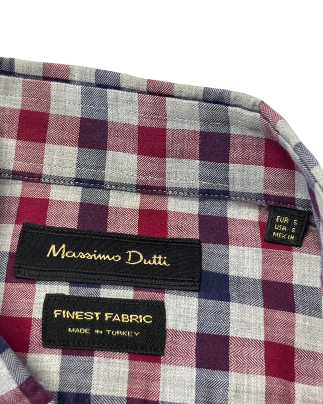 Massimo Dutti Red and Navy Checkered Button-Down Shirt