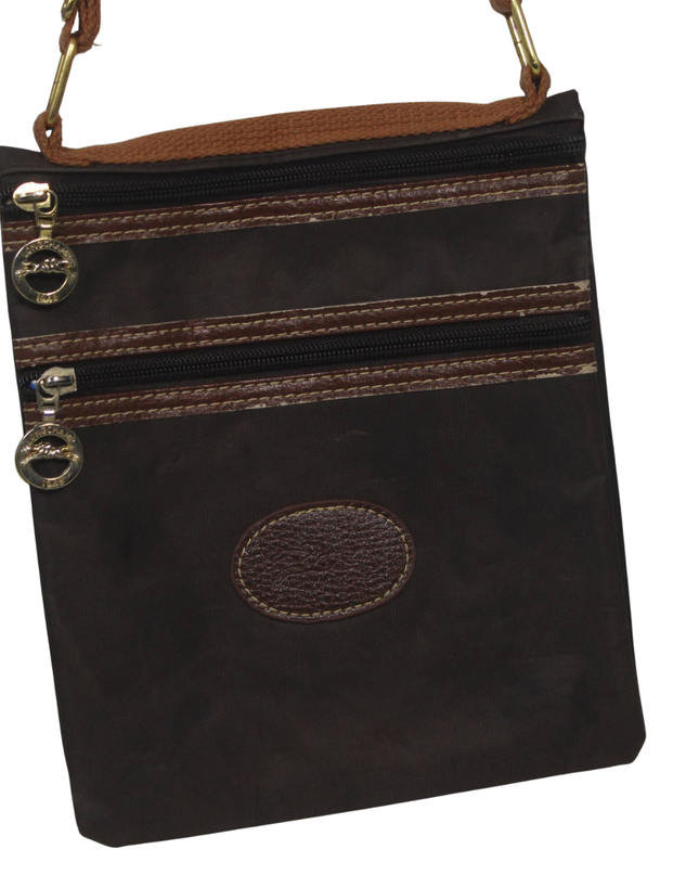 Longchamp Brown Multi-Zip Nylon Crossbody Bag