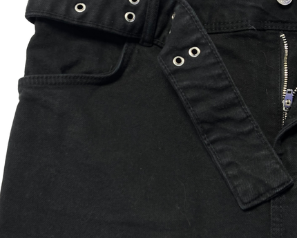 Bershka Black Belted Distressed Denim Mini Skirt