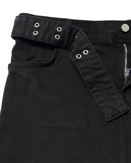 Bershka Black Belted Distressed Denim Mini Skirt