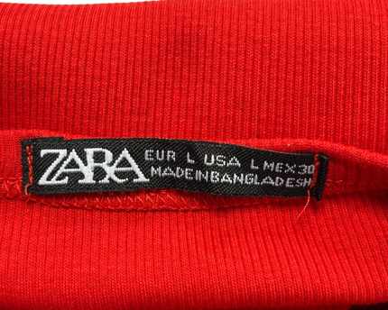 Zara Red Ribbed Bodycon Midi Dress with Front Slit