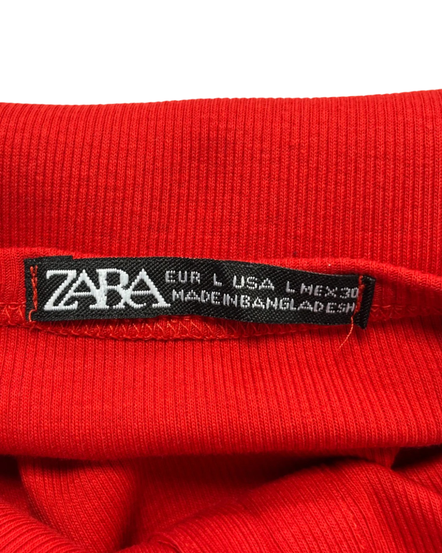 Zara Red Ribbed Bodycon Midi Dress with Front Slit