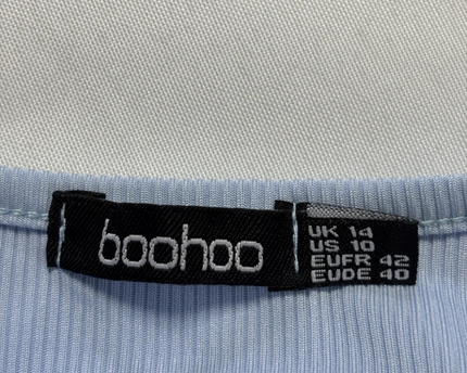 Boohoo Light Blue Ribbed Wrap Ruffle Dress