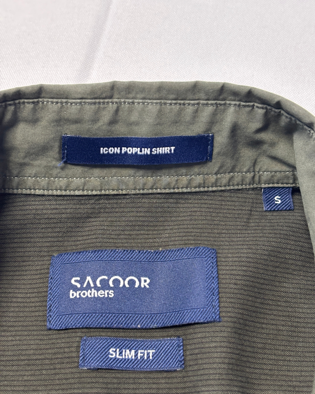 Sacoor Brothers Olive Green Slim Fit Icon Poplin Shirt