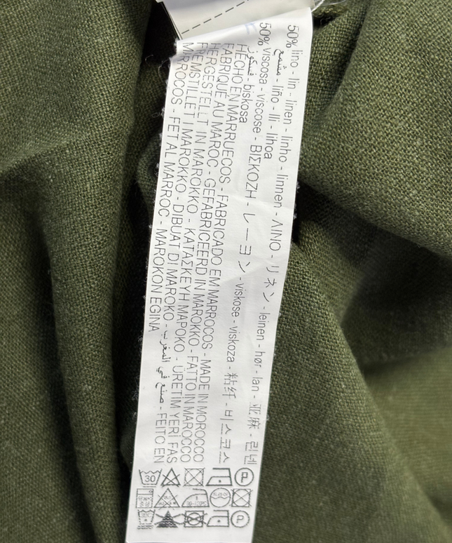 Zara Olive Green Belted Linen-Blend Midi Shirt Dress