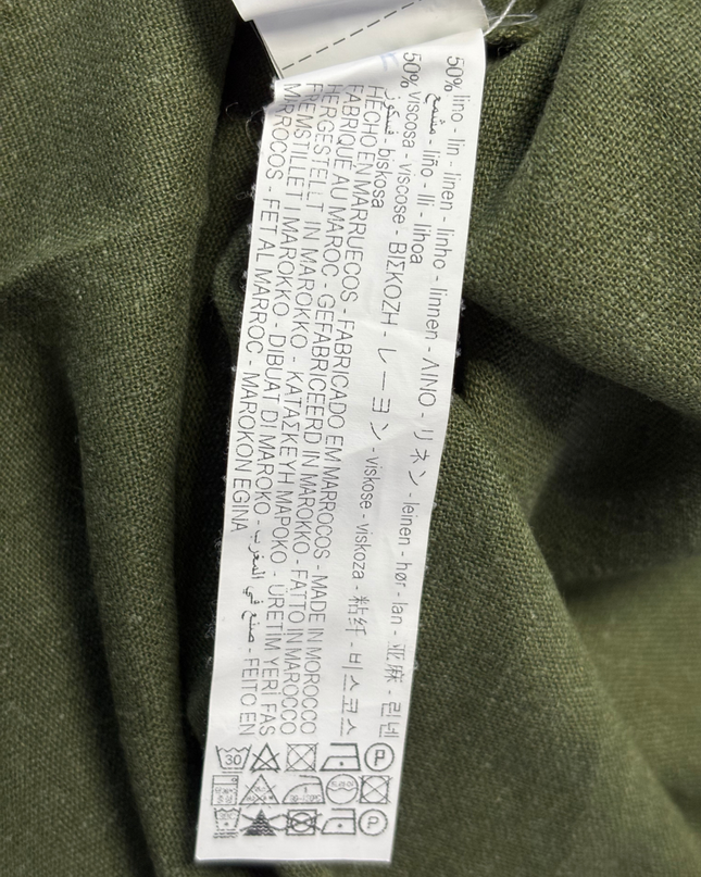 Zara Olive Green Belted Linen-Blend Midi Shirt Dress