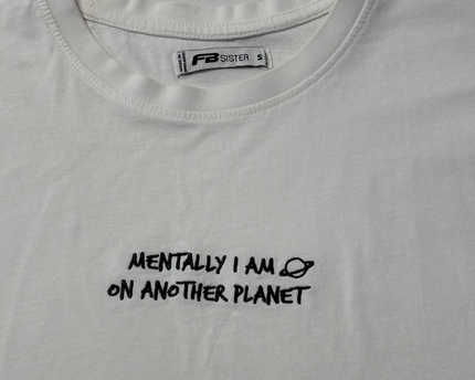 FB Sister White Mentally I Am On Another Planet Graphic Cropped Tee